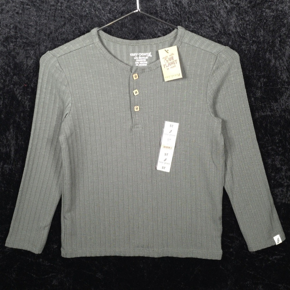 Easy-Peasy Kids Olive Green Ribbed Long Sleeve Henley Top 5T NEW
